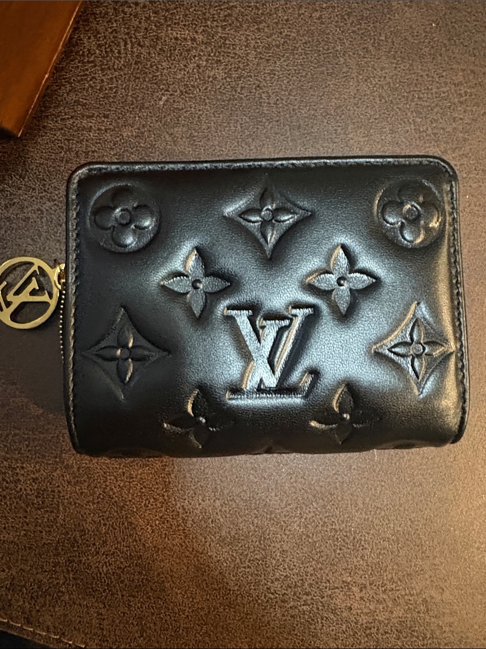 Louis Vuitton Black Embossed Monogram Compact Card Holder